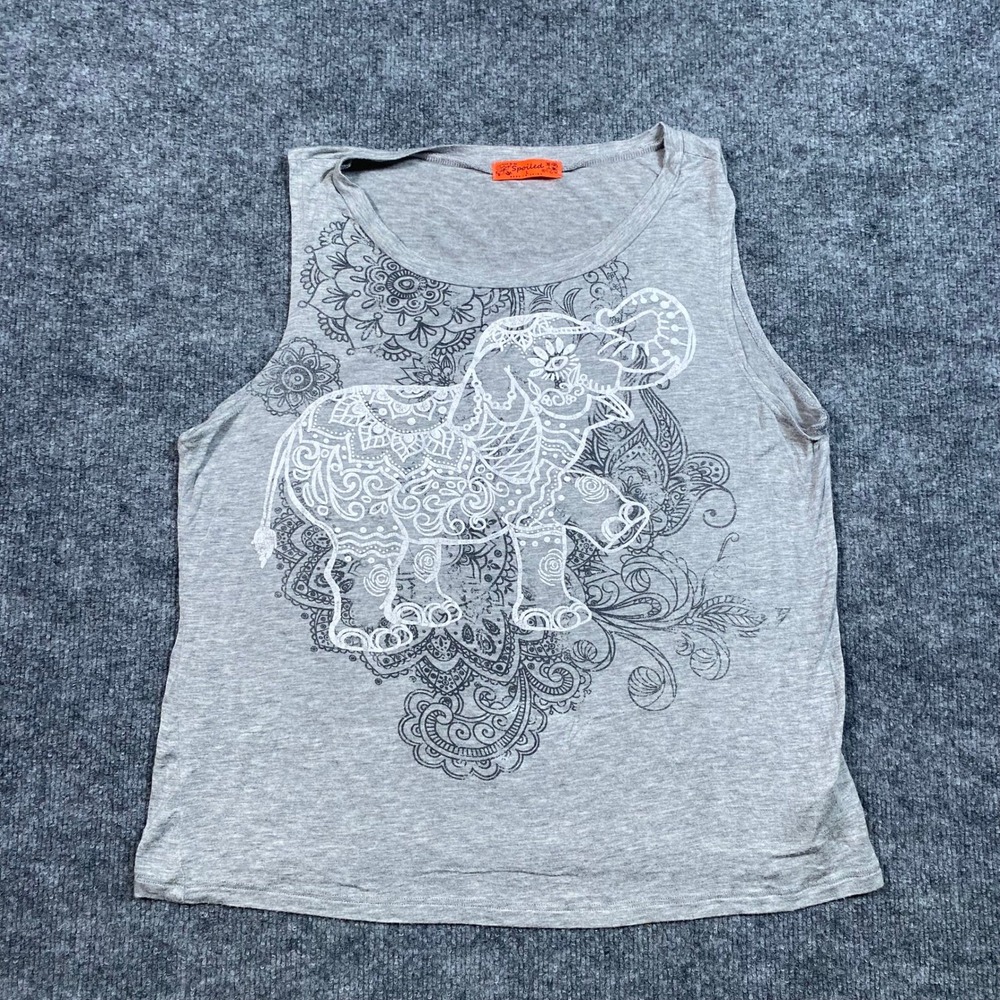 Live to be Spoiled Womens Gray Elephant Mandala Graphic Tank Top Size Large